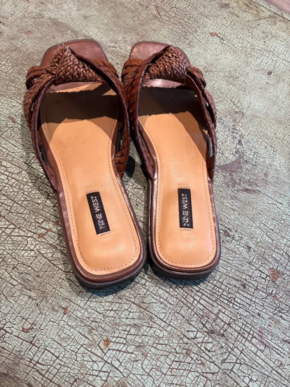 Nine West Omansa Woven Slide Sandals Brown Square Toe Size 9.5 - Picture 4 of 5